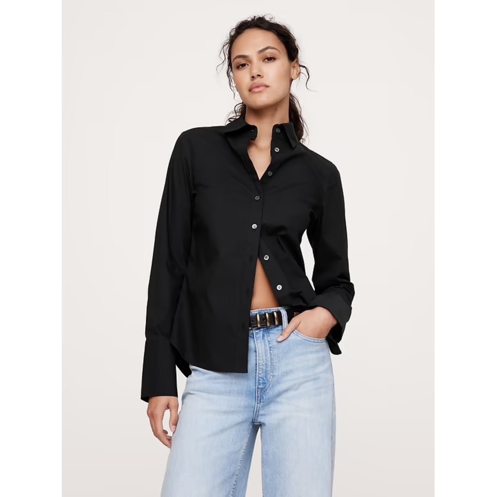 Banana Republic Riley Tailored Shirt Black Cotton Blend Button Down Size 4